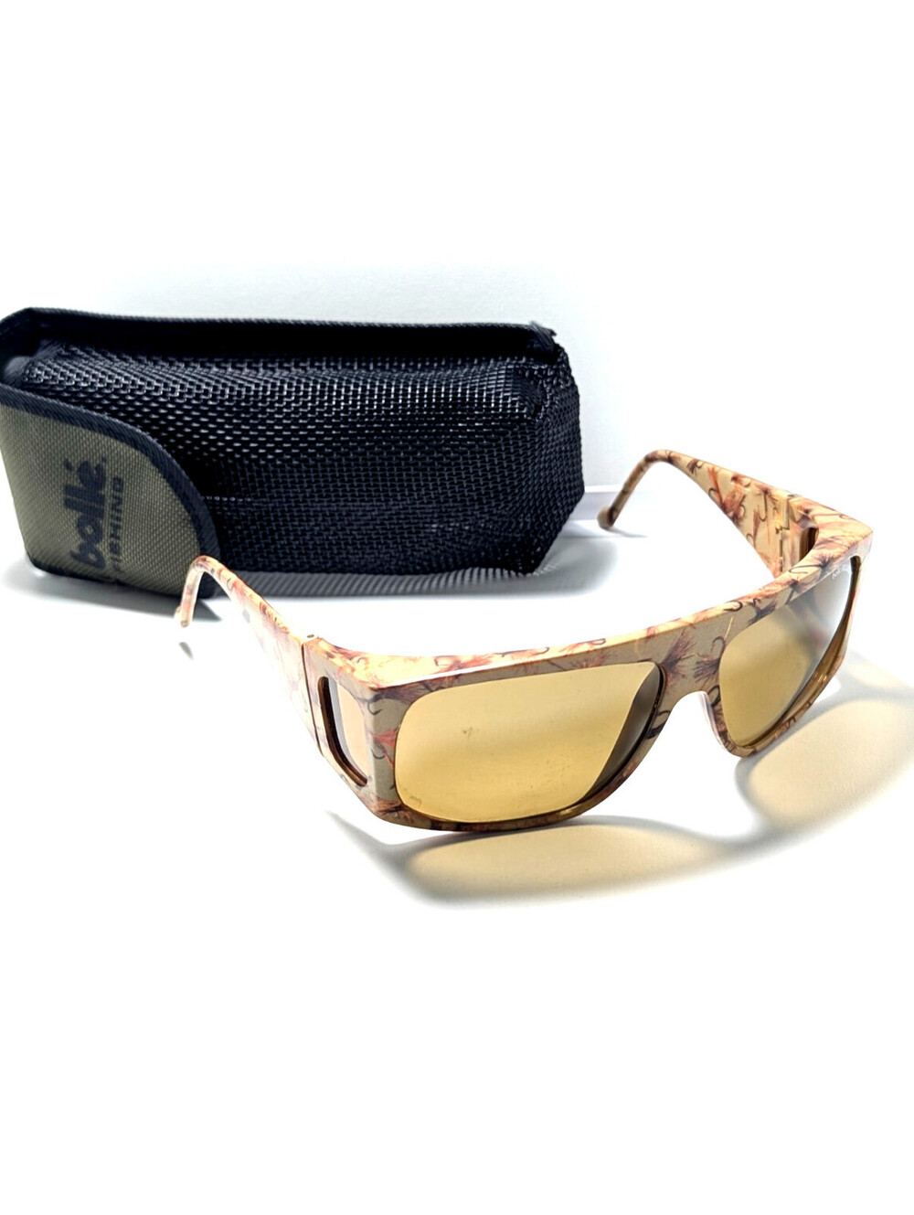 Bollé Chic Amber UV Fishing Brown Pattern Wraparound Made France Sunglasses
